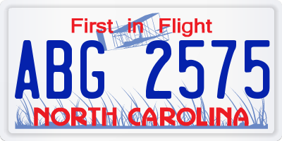 NC license plate ABG2575