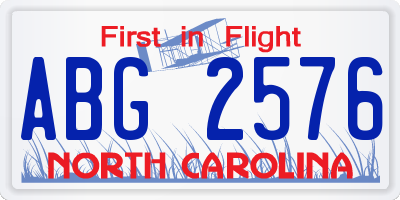 NC license plate ABG2576