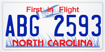 NC license plate ABG2593