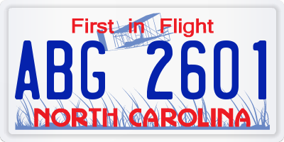 NC license plate ABG2601
