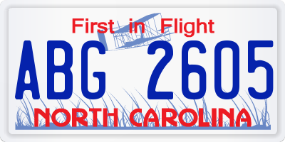 NC license plate ABG2605