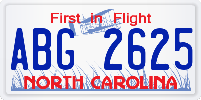 NC license plate ABG2625