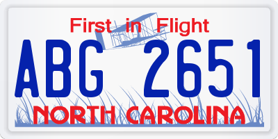 NC license plate ABG2651