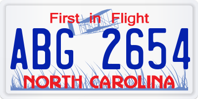 NC license plate ABG2654