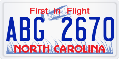NC license plate ABG2670