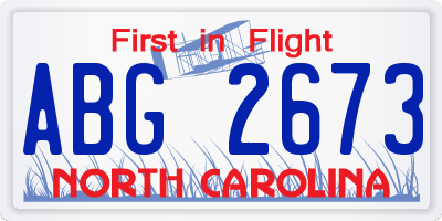 NC license plate ABG2673