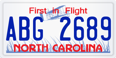 NC license plate ABG2689