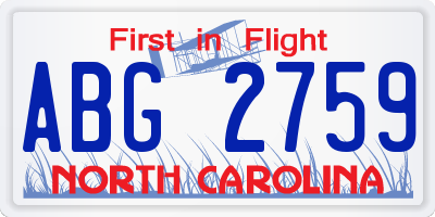 NC license plate ABG2759