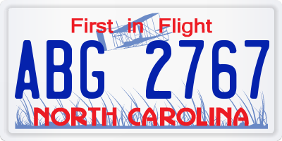 NC license plate ABG2767