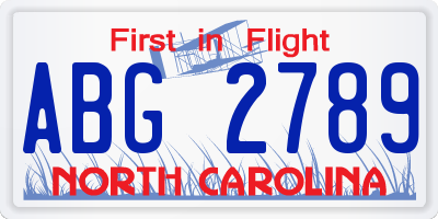 NC license plate ABG2789
