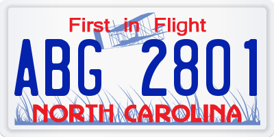 NC license plate ABG2801