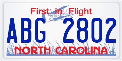 NC license plate ABG2802