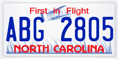 NC license plate ABG2805