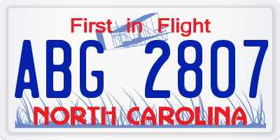 NC license plate ABG2807