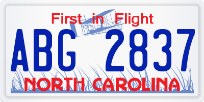 NC license plate ABG2837