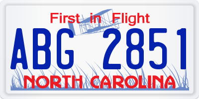 NC license plate ABG2851