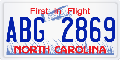 NC license plate ABG2869