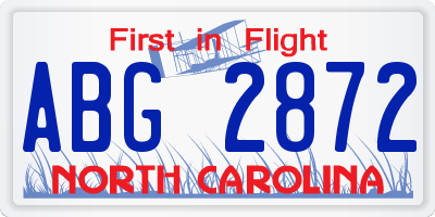 NC license plate ABG2872