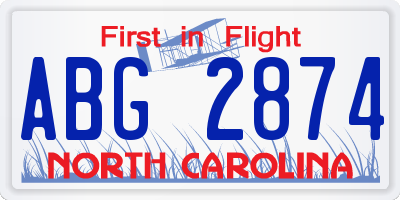 NC license plate ABG2874