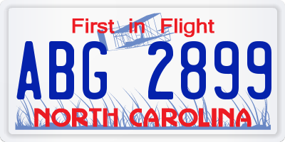 NC license plate ABG2899