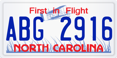 NC license plate ABG2916