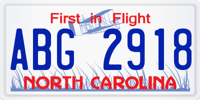 NC license plate ABG2918