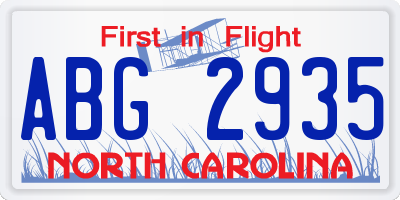 NC license plate ABG2935