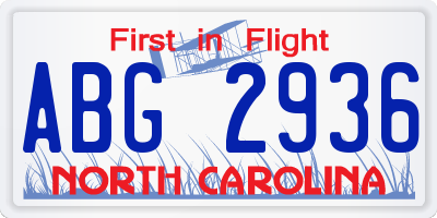 NC license plate ABG2936