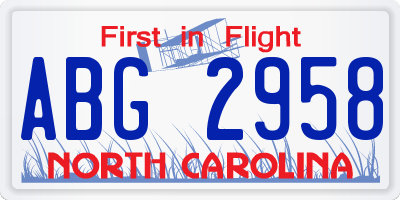 NC license plate ABG2958