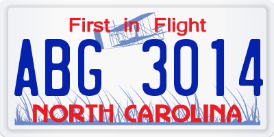 NC license plate ABG3014