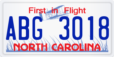 NC license plate ABG3018
