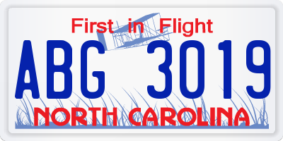 NC license plate ABG3019