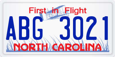 NC license plate ABG3021