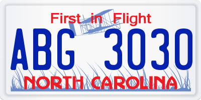 NC license plate ABG3030