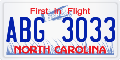 NC license plate ABG3033