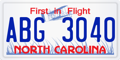 NC license plate ABG3040