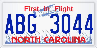 NC license plate ABG3044