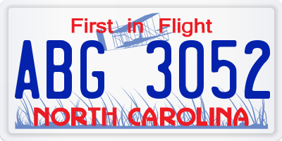 NC license plate ABG3052