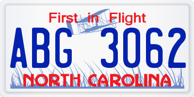 NC license plate ABG3062