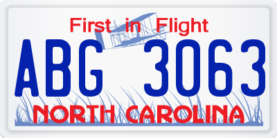 NC license plate ABG3063