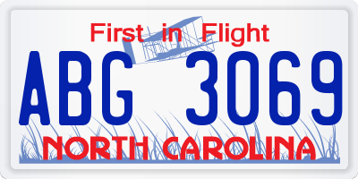 NC license plate ABG3069