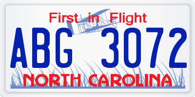 NC license plate ABG3072