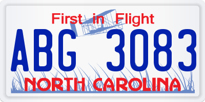 NC license plate ABG3083