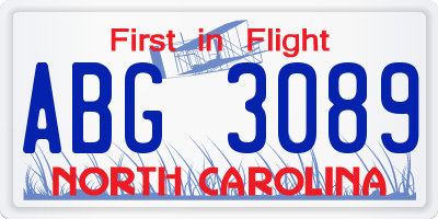NC license plate ABG3089