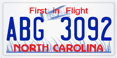NC license plate ABG3092