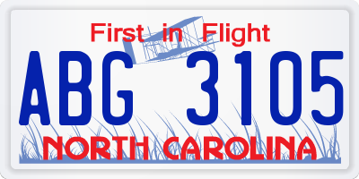 NC license plate ABG3105