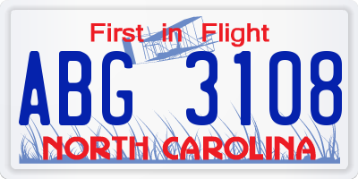NC license plate ABG3108