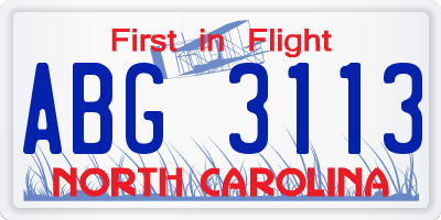 NC license plate ABG3113