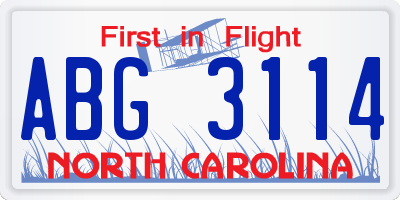 NC license plate ABG3114