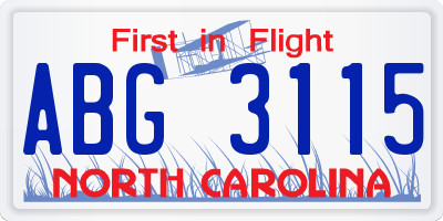 NC license plate ABG3115